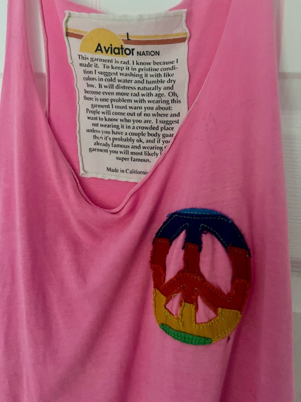 Aviator Nation Women's Pink Peace Sign Tank Top size Large - Picture 3 of 3